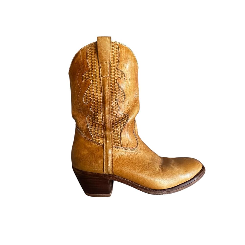 Honchos Western Mustard Leather Woven Cowboy Boots Size 10.5 Rodeo Festival